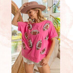FOOTBALL GAME DAY EVENT SPORTS WOMEN GRAPHIC SEQUIN PATCH WOMEN TEE TOP
